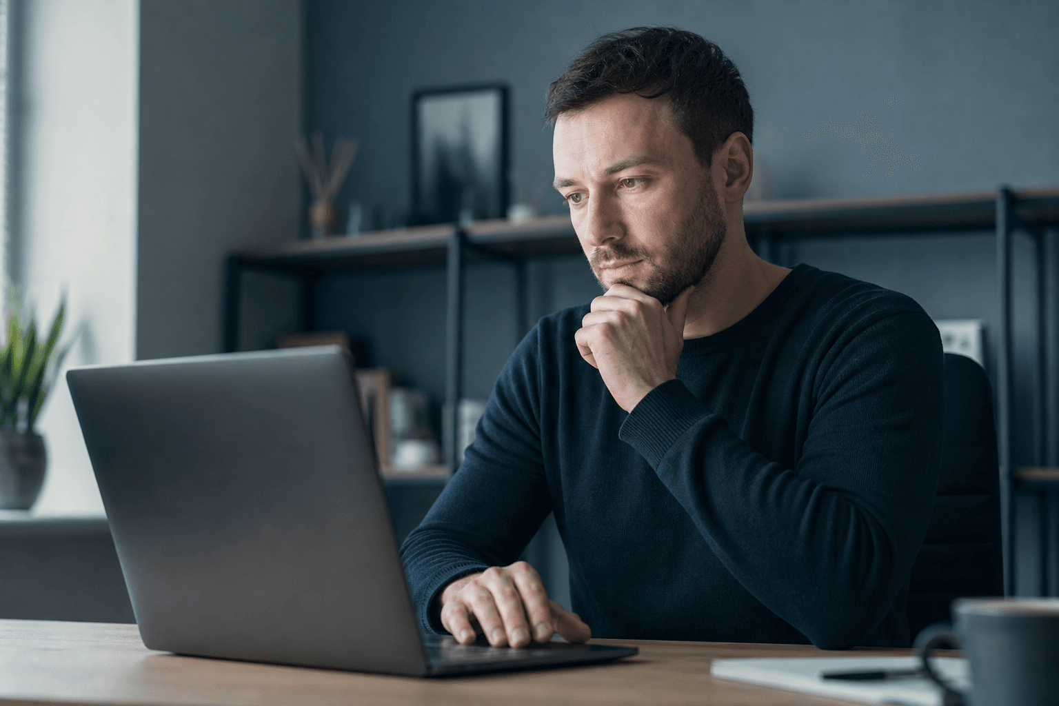 Mężczyzna przy laptopie — test na narcyzm online